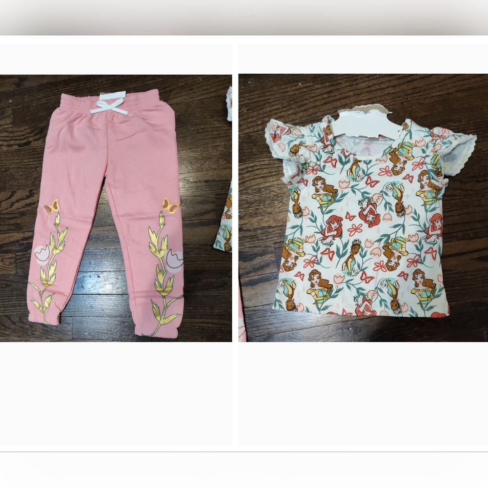 New Disney Character Kids' Girls Toddler Princess 2-piece Shirt Pant Set Size 4T